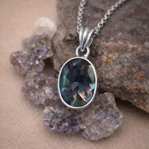 Mystic Topaz Sterling Silver Pendant Necklace – Color-Shift Oil Slick #536